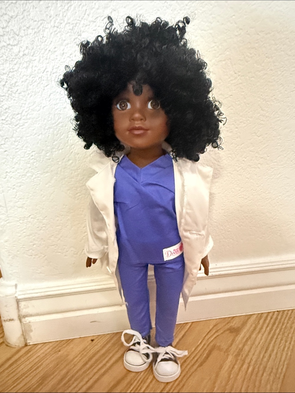 Brown Diva Dolls Medical Professional  in Purple Scrubs and White Lab Coat -